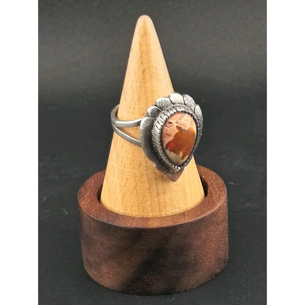 Vintage Handmade Sterling Silver Mexican Taxco Fire Opal Ring Size 7 3/4